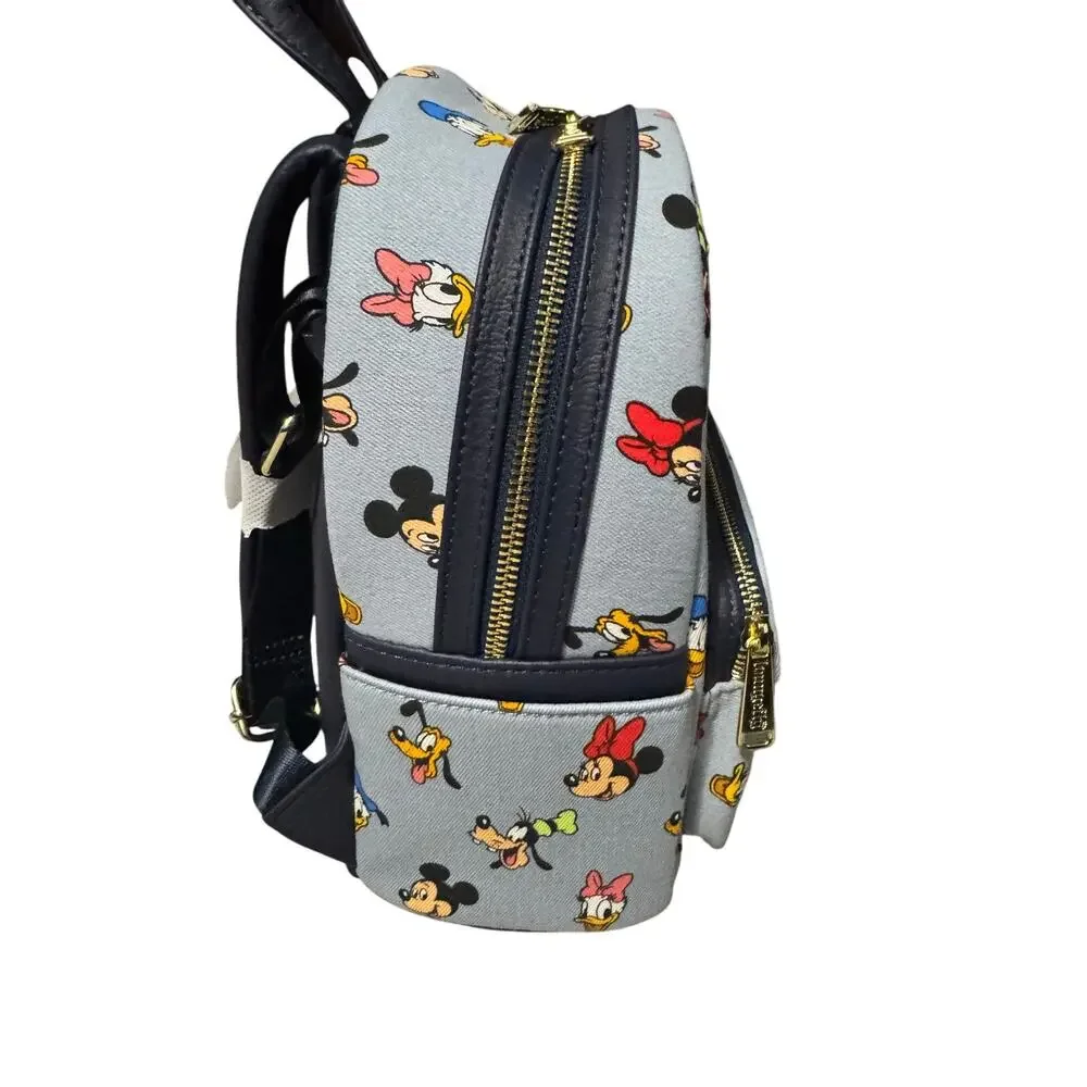 Disney Parks Loungefly Mickey Mouse Fabulous 5 Faces Denim Mini Backpack - NWT